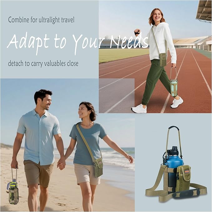 Water Bottle Holder with Strap, Shoulder & Hand Bottle Holder with Phone Pocket – Fits 32-64 oz Sports Bottles & 20-40 oz Insulated Bottles – Durable Sling Bag for Walking, Hiking, Gym
