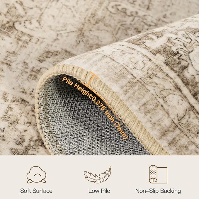 Lofus 8x10 Area Rug for Living Room,Beige Washable Large Rugs with Non-Slip Backing,Soft Neutral Carpets for Bedroom Dining Room Home Office Indoor Nursery