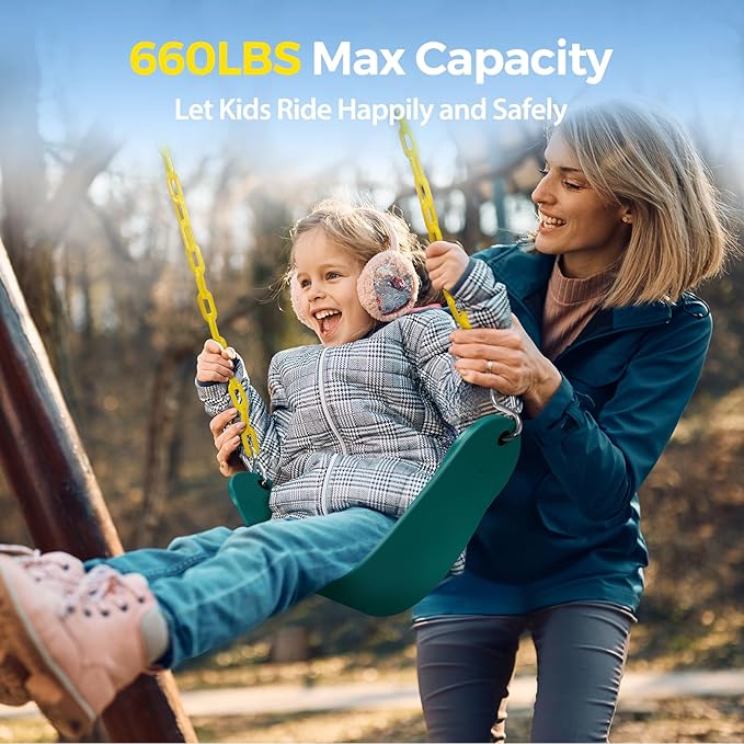 PACEARTH 3 Pack Swings Seats Holds 660lbs with 68.9 inch Anti-Rust Chains Plastic Coated 23.6 inch Tree Hanging Straps and Locking Buckles Playground Swing Set Accessories Replacement - Green