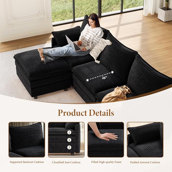 Vesgantti 108" Modular Sectional Sofa, Comfy Cloud Couch - Image 4