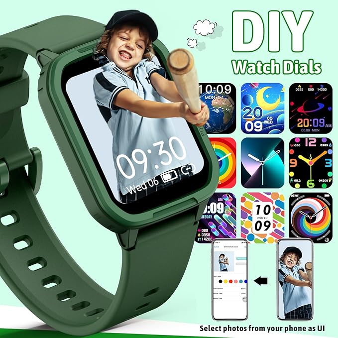 Smart Watch for Kids No Phone Needed, Tempered Glass Fitness Tracker Boy Teens with 19 Sport Modes, Pedometer, Sleep Monitor, Kids Watch Birthday Gifts Toy Gift for Girls Boys 6-16 (Green)