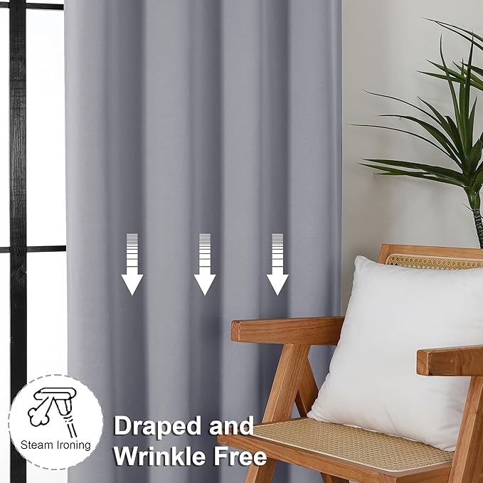 Simplebrand Ava Silver Grey Short Blackout Curtains for Bedroom 45 Inches Long 2 Panels, Solid Thermal Insulated, Energy Saving Window Treatment Curtains Blackout Drapes, W40 x L45 Inch, Silver Grey