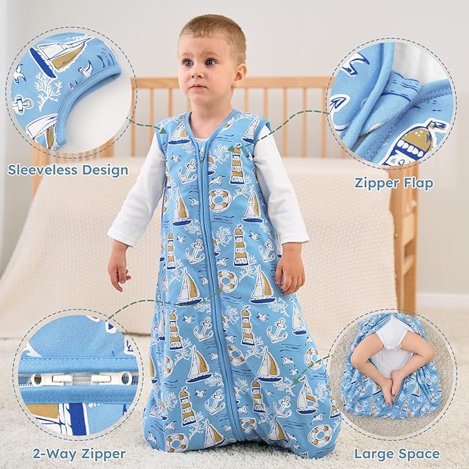 Yoofoss Baby Sleep Sack 6-12 Months, 1.5 Tog Baby Wearable Blanket with 2-Way Zipper, 100% Cotton Organic Fabric Winter Infant Sleeping Sack, Warm Soft Comfy