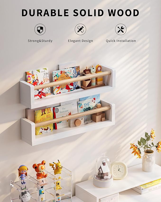 Nursery Book Shelves - 4 Pack, Wall Book Shelves for Bedroom Kids, Kids Wall Book Shelf, Book Shelf for Kid Rooms, Toddler, Baby, Play Room, Nursery Decor