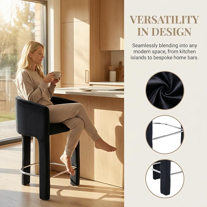HNY Modern Counter Height Bar Stools Set of 3, Upholstered Barstools - Image 3