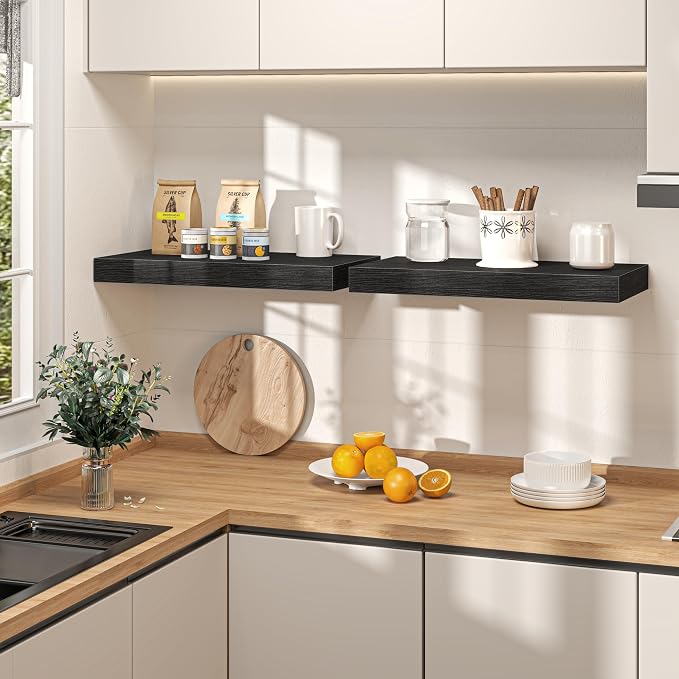36Inch Black Floating Shelves for Wall, 12 Inch Deep Shelves for Bedroom - Image 2