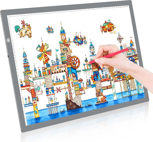 LitEnergy A2 LED Copy Board Light Tracing Box, Ultra-Thin Adjustable Artcraft LED Trace Light Pad for Tattoo Drawing, Streaming, Sketching, Animation, Stenciling (Silver)