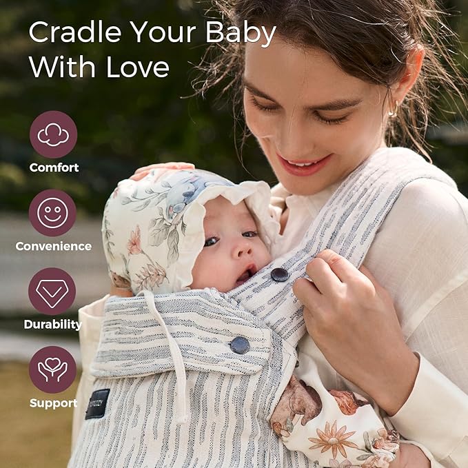 Momcozy Herihuge Baby Carrier - Crafted with Charming Jacquard Weaving, Durable, Stylish and Elegant, All-Day Comfort for Moms, Time Heritage Beige