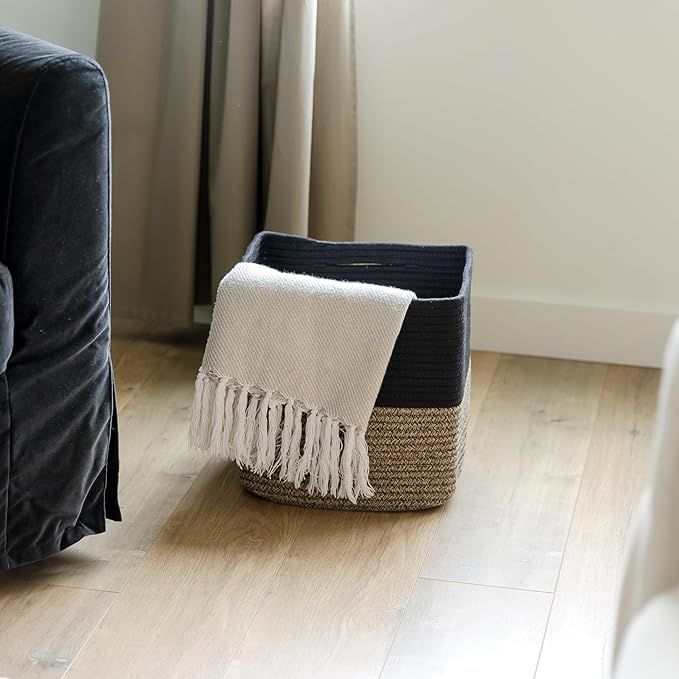 NaturalCozy 13 Inch Cube Storage Bins Cotton Rope Woven Baskets for Organizing 3-Pack | 13 x 13 Storage Cubes | Fabric Square Storage Baskets for Shelves Organizer, Kids Toy Bins, Closet Baby Nursery