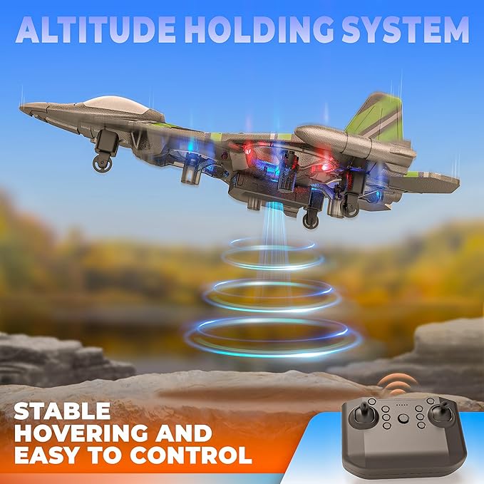 BEZGAR Drones for Kids | 2.4GHZ RC Plane, Remote Control Airplane, RC Helicopter, 360° Flip Fighter Jet Toy, Toys for Ages 8+ with Colorful LED Navigation Lights Green
