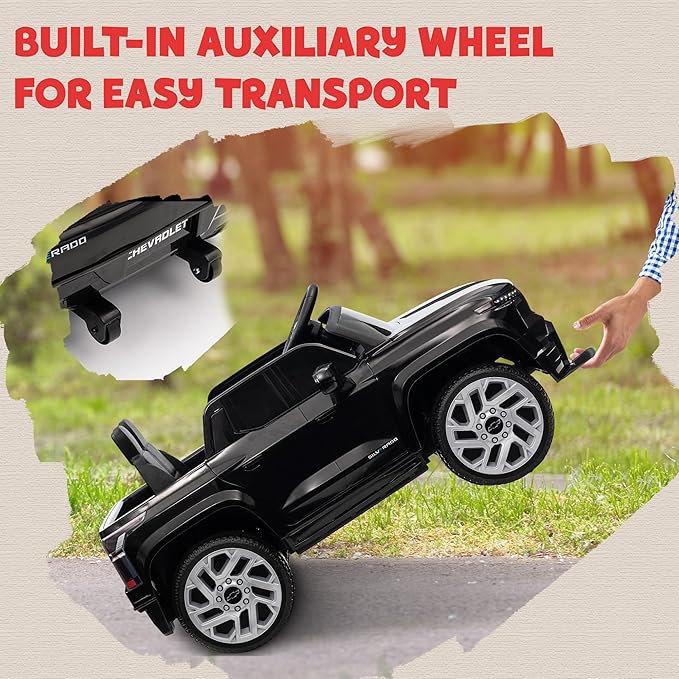 Qaba 12V Kids Ride on Truck, Chevrolet Silverado EV RST Licensed Electric Car with Parent Remote Control, Back Storage, Spring Suspension, Soft Start, Auxiliary Wheels, LED Lights, Music, MP3, Black