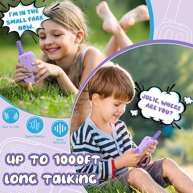 Outdoor Toys for Kids Ages 4-8, Kids Walkie Talkies 2 Pack 1000FT Long Distance with 2 Channels, Handheld Walky Talky for Children Interactive Toys Birthday Gifts for Girls Boys 5-7 Year Old