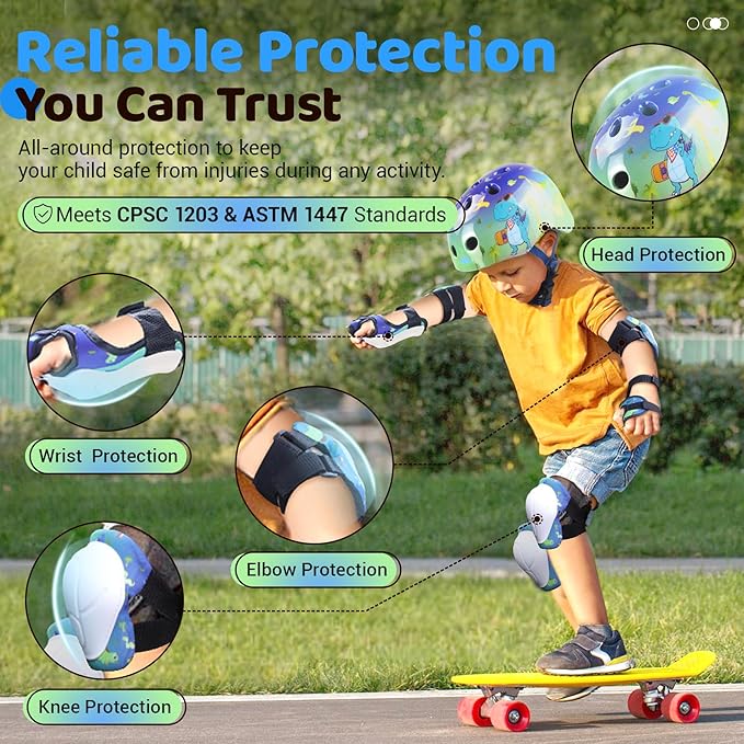 Vvinca Kids Toddlers Bike Helmet Adjustable for Ages 3-5-8 Years, Knee Pads and Elbow Pads Set Wrist Guard Sports Protective Gear Set for Roller Skate Bicycle Skateboard Scooter Girl Boy Birthday Gift