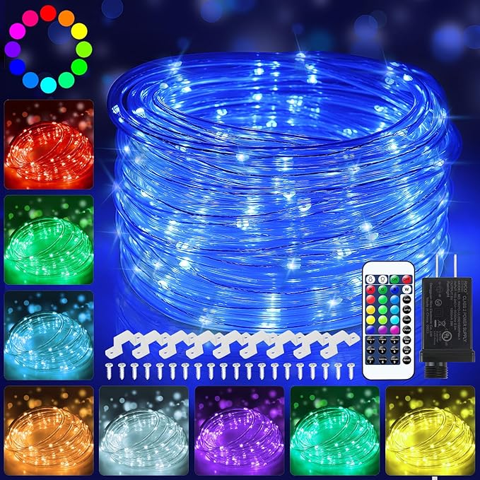 OMIKA 120 LED Rope Lights Plug in, 40ft 16 Colors Changing Outdoor String Light Waterproof with Remote Timer Twinkle Lights for Wedding Garden Patio Party Indoor Outdoor Decor(132 Modes)