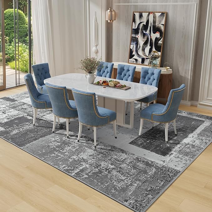 LOCHAS Rug for Living Room, Washable Soft Area Rugs for Bedroom 4x6, Abstract Carpet for Indoor Office Kids Dining Room Nursery Floor, Grey Geometric Vintage Home Decor, Non Slip, Pet Child Friendly