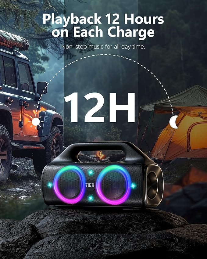 Speakers, 80w (Peak) Portable Wireless Speaker with Lights, Stereo Loud Sound, IP67 Waterproof, Deep Bass Outdoor Speakers Bluetooth 5.0 Dual Pairing for Home Party Beach Camping, Gifts