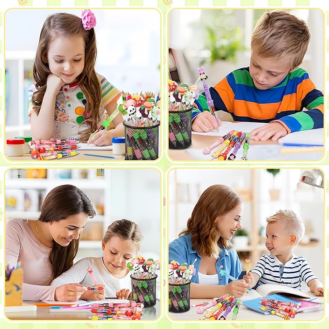 LiYiQ 24PCS Multicolor Pen in One Fun 4-in-1 Cute Pens Bulk Kawaii Cool Ballpoint Pens for Kids Fun Gifts