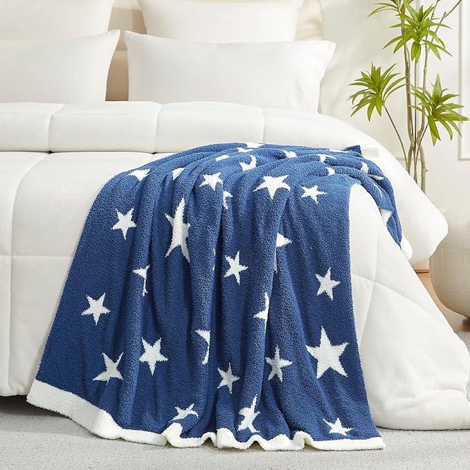 Snuggle Sac American Star Patriotic Throw Blanket Blue, July 4th Blanket Ultra Soft Cozy Throw Blanket for Couch,Sofa, Bed, Living Room, Blue,50x60 inches