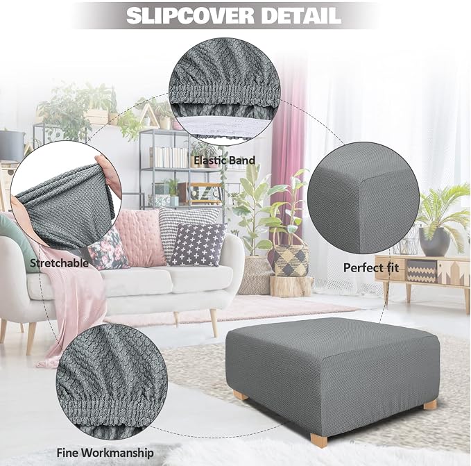 NeColorLife Rectangle Ottoman Cover Jacquard Fabric Slipcover Thick Stretchable - Image 2