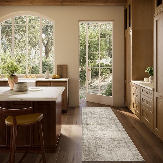 Machine Washable Kitchen Runner Rugs: 2'6"x8' Hallway Rug Non Slip Low Pile Stain Resistant Soft Carpet Runners for Hallways Indoor Entryway Kitchen Laundry Room Bedroom Farmhouse