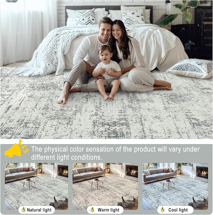 6x9 Area Rugs for Living Room - Washable Rug Modern Abstract Soft Large Neutral Non-Slip Carpet Indoor Floor Stain Resistant Thin Carpets for Bedroom Dining Room Farmhouse Nursery Home Office Grey