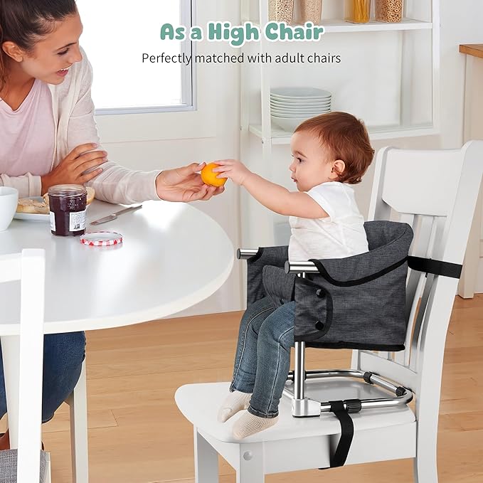Booster Seat for Dining Table: Portable Toddler Booster Chair with Safety Buckle and Height Adjustable, Foldable Baby Feeding Chair, Kids High Chair Booster Seat for Kitchen Home Travel - Black