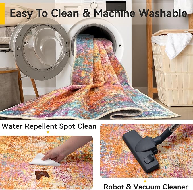 RELEANY Washable Area Rugs 8'x10' Non-Slip Modern Abstract Soft - Image 5