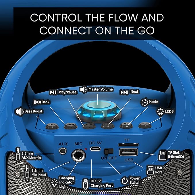 MASINGO Karaoke Machine for Kids and Adults with 2 Wireless Bluetooth Microphones, PA Portable Speaker with Colorful LED Lights, Supports TF Card/USB, AUX/MIC in, TWS for Home Party, Burletta C10 V2