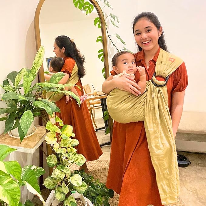 Mamaway Baby Ring Sling - Newborn Sling (Supports up to 165lbs), IHDI Certified, Rayon & Linen Made, Soft & Breathable, Nylon 66 Safety Rings, Storage Pocket Design, Navy