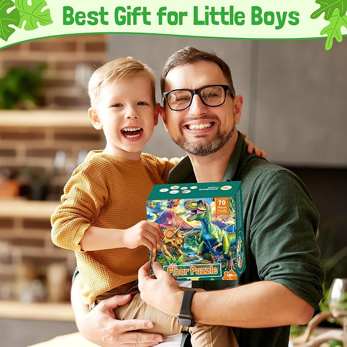 ZIZZ Dinosaur Floor-Puzzles Toy for Kids: 70Piece Dinosaur Puzzle for Kids Age 3 4 5 6 7 8 Year Olds Boy Learning & Educational Games Toys Toddlers Best Gifts for Birthday Christmas