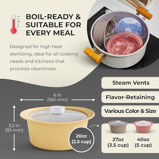 20oz Platinum Silicone Microwave Steamer Pot with Handle & Lid - Korea 100% Food-Grade Steamer Bowl, Heat-Resistant Cooker with Steam Holes, Easy Clean, Dishwasher Safe, Yellow