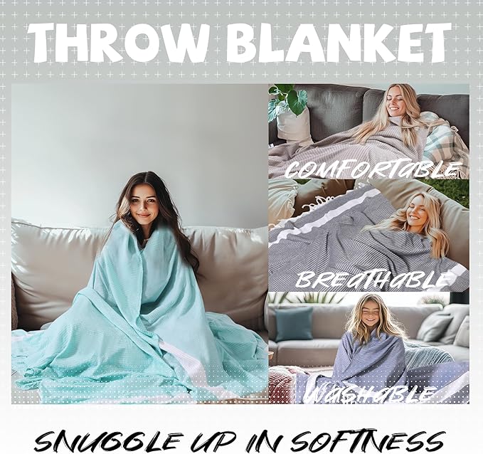 Breathable Bedspread Woven Blanket Extra Large Lightweight Soft Cooling for Hot Sleeper Throw Tween Queen Full Size Quilt Thin Comforter Summer Ice Cold Sheet Boho Bed Decor Bedroom Decorative Grey