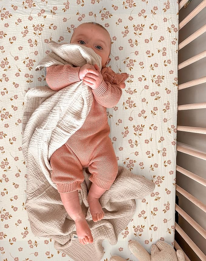 Muslin Bedside Bassinet Sheets 2 Pack, 33x20 Fitted Ultra Soft & Breathable Bedside Sleeper Sheets, Ideal for Baby Girl and Boy, Perfect for Newborns (Floral & Pink)