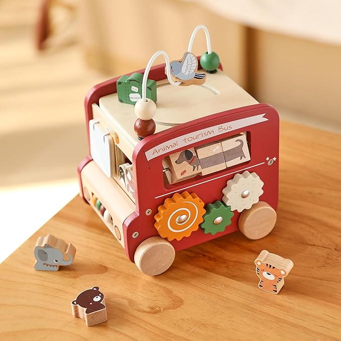 EERKEOD Wooden Activity Cubes for Toddlers Montessori Toys for Boys Girls Educational Learning Toys for Kids Wooden Toys for First Birthday Gift