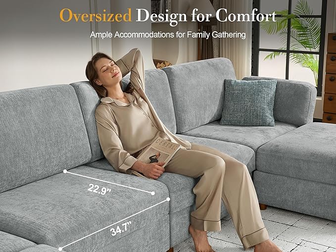 Oversized Modular Sectional Sleeper Sofa, Solid Wood Frame, Removable Washable - Image 5