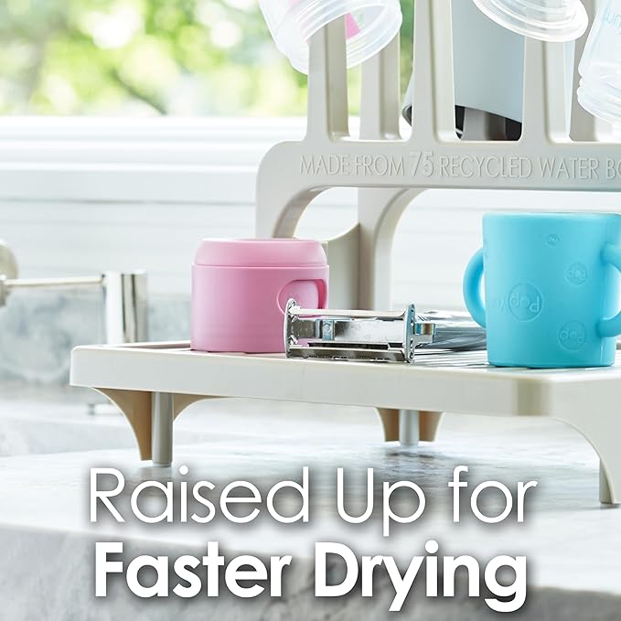 PopYum Glacier White Space Saving Drying Rack from 100% Recycled Bottles, countertop for Baby Bottles, Plastic Bags, Cups, Glass, tumblers, Compact