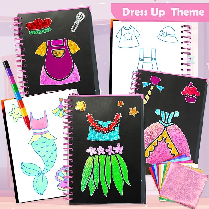 FUNNYB&G Foil Art Craft Activity for Kids - Gift for Girls Crafts for Kids Fun Art Supplies DIY Creative Travel Toy, Birthday Gift Party Favor Toys for Girls Boys 4 5 6 7 8 9 Years Old (Dress Up)