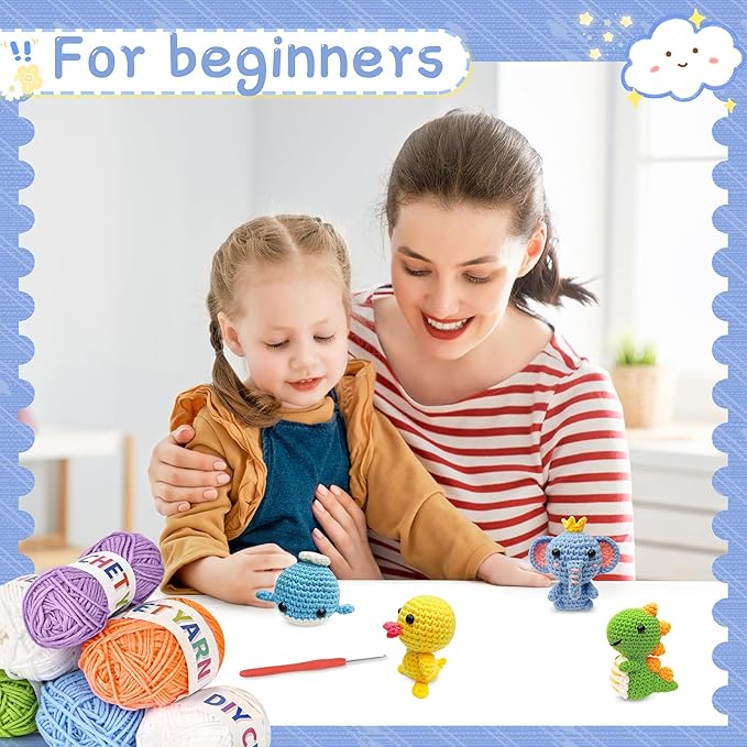 VICWARLWX 6 Pack Crochet Kit for Beginners Kids, Crochet Animal Kit for Kids, Knitting Kit for Beginners, Crochet Starter Kits, Animal Craft Knitting Crocheting Kits with Step-by-Step Video Tutorials