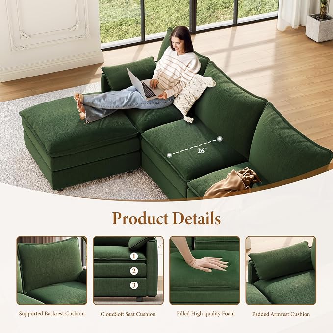 Vesgantti 108" Modular Sectional Sofa, Comfy Cloud Couch - Image 4