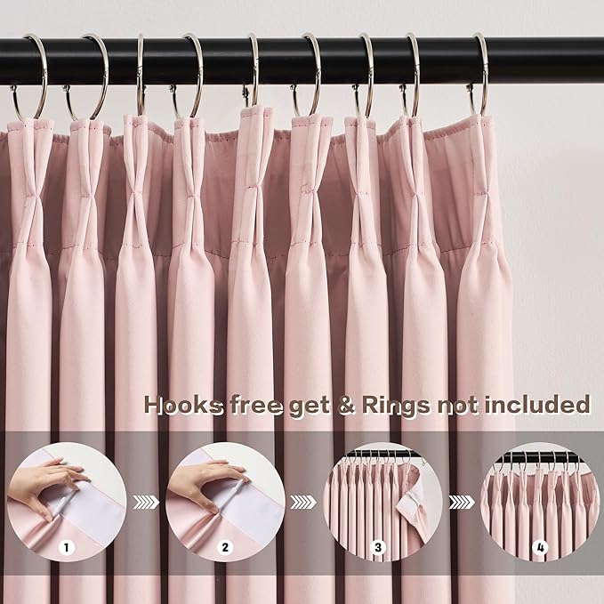 KEQIAOSUOCAI Pinch Pleated Baby Pink Blackout Curtains 72 Inches Long, Sound & Light Reducing Room Darkening Drape for Girl's Bedroom(2 Panels, W40 x L72)