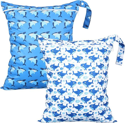 Shappy 2 Pcs Large Travel Laundry Bag Washable Waterproof Wet Dry Large Dirty Clothes Bag Bathing Workout(Shark)