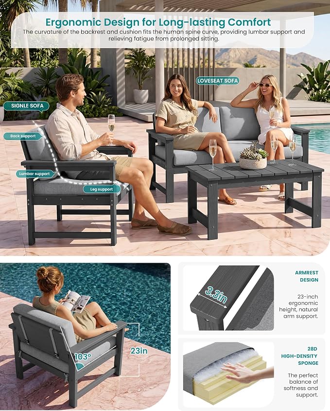 SERWALL 4 Pieces HDPE Outdoor Sofa Set - Image 2