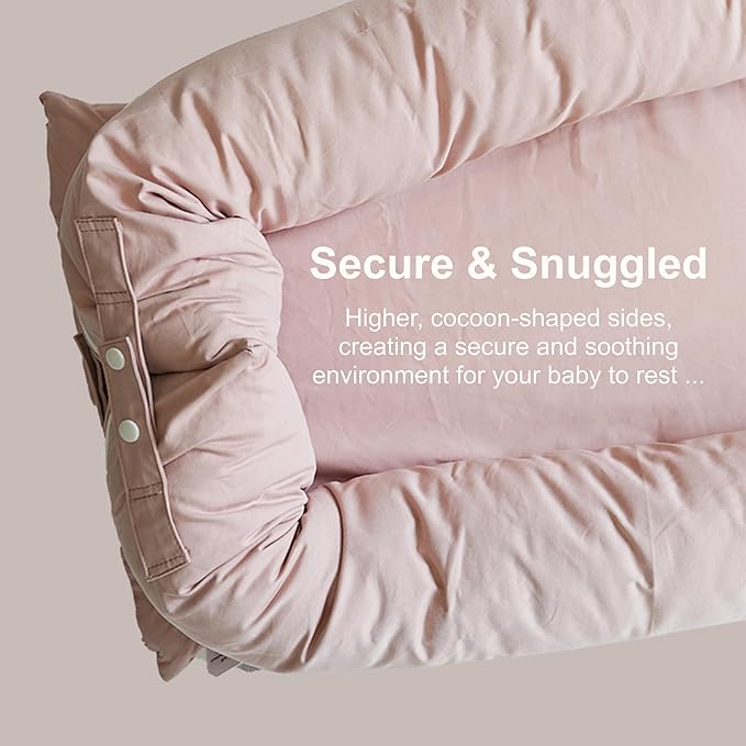 Deluxe Infant Lounger, Baby Nest Cover for Baby Girls & Boys, Newborn Essentials for Baby 0-12 Months, 100% Cotton (DustyRose)