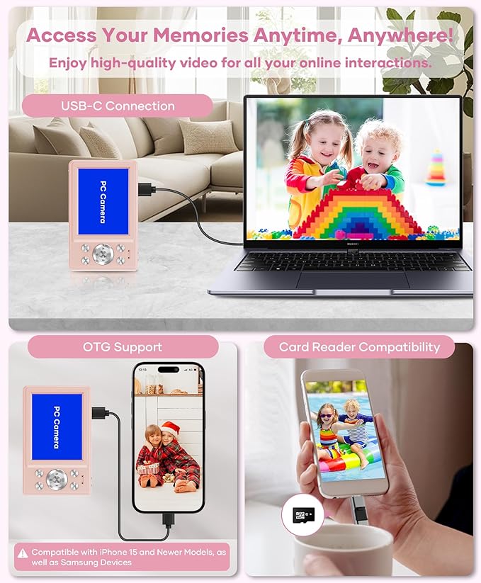 WONNIE Digital Camera 56MP, FHD 1080P Point & Shoot Camera with 32GB SD Card, 2 Batteries, and Lanyard, Ideal for Kids & Teens, Suitable Gift for Girls
