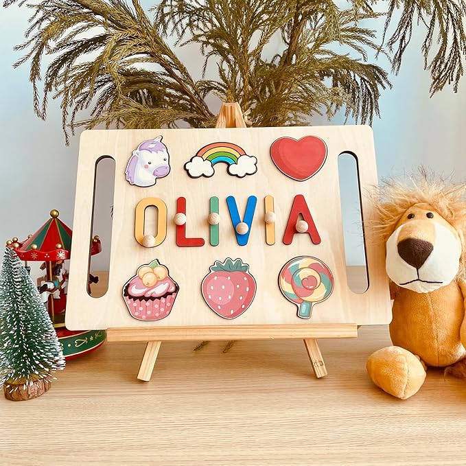 Newly Upgraded Personalized Name Puzzle for Kids, Custom Name Puzzle Personalized Baby Gifts 1st Birthday for Boys Girls Montessori Toys Nursery Decor Toddler Educational Toys