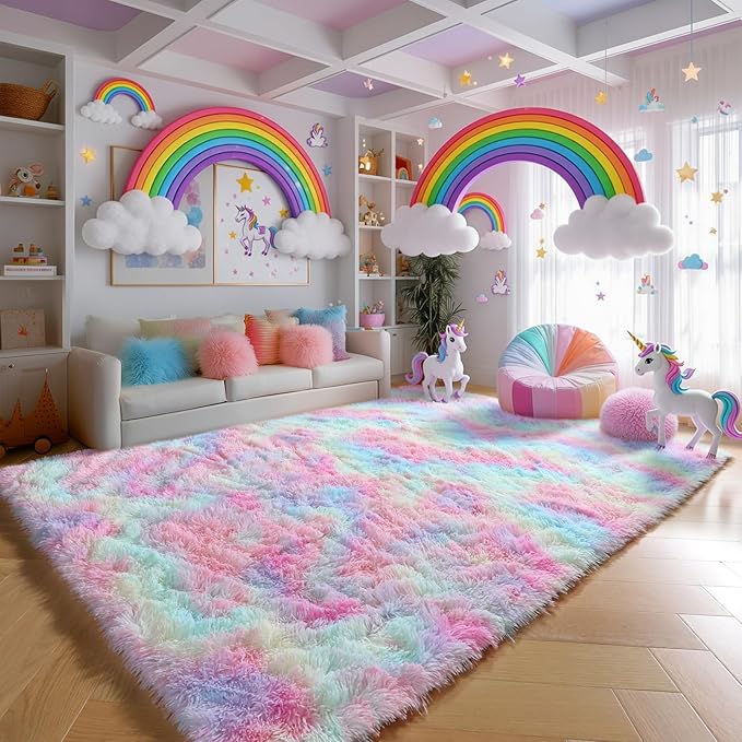 PAGISOFE 4x6 Rainbow Fluffy Soft Plush Area Rugs - Image 3