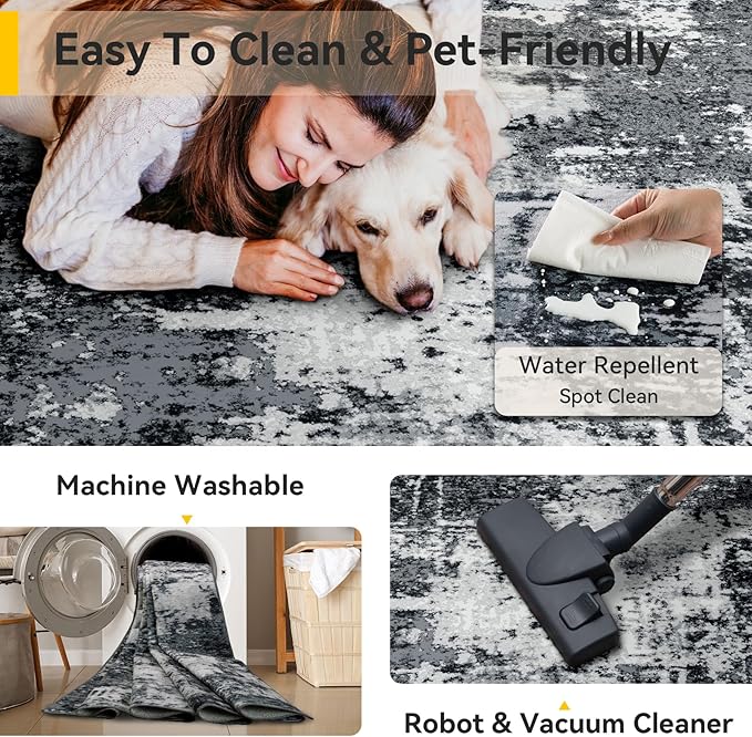 RELEANY Washable Area Rugs 3x8 Non-Slip Modern Abstract Soft - Image 5
