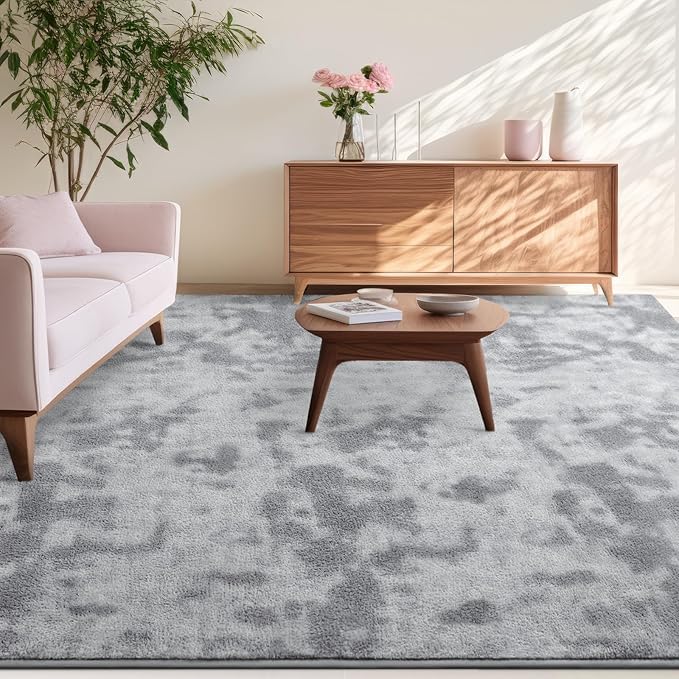 Kimicole 4x6 Washable Area Rugs for Bedroom Living Room, Low Pile Ulta-Thin Solid Color Rug, Non-Slip Soft Fluffy Carpet for Nursery Kids Room Dorm Room Home Decor (Light Grey)