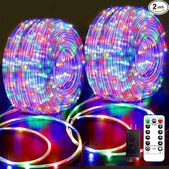132FT Rope Lights for Outside,2 Pack 66FT Connectable String Lights Outdoor Waterproof IP67,8 Modes 400 LEDs Rope Lighting for Garden,Party,Indoor Bedroom,Christmas Eaves Decor,Coloured