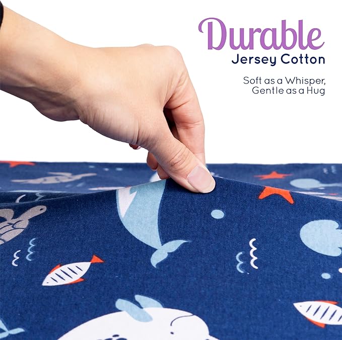 GROW WILD Blue Ocean Baby Crib Sheets for Boys (3 Pack) - Jersey Knit Fitted Sheet (52" x 28"), Toddler Bedding Set & Baby Boy Crib Bedding Set, Turtles and Sea Animals Theme